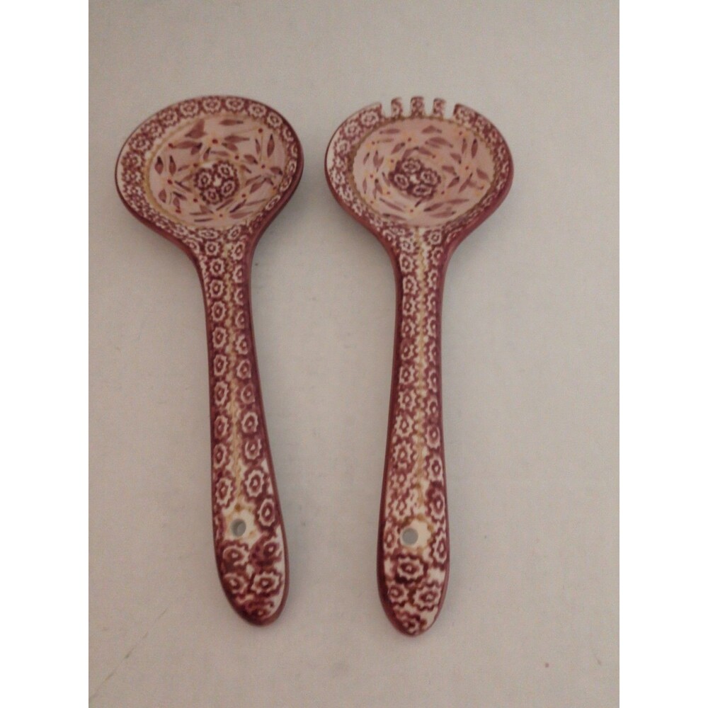 Temptations by Tara Set of Salad/Pasta Servers in Old World Pattern Burgundy 10"